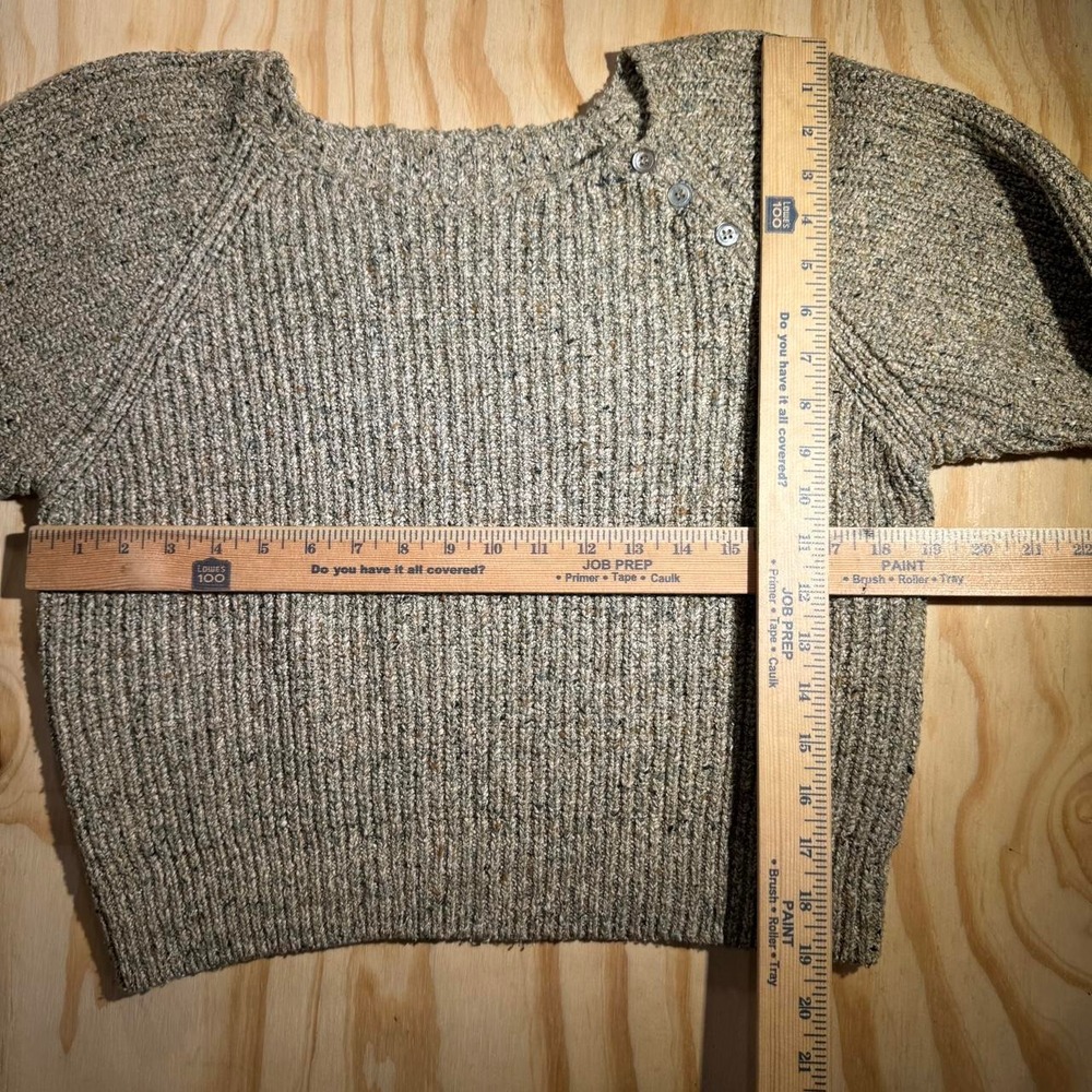 Vintage Tan Marled Chunky Ribbed Knit Button Shoulder Sweater Women Medium - Picture 4 of 6